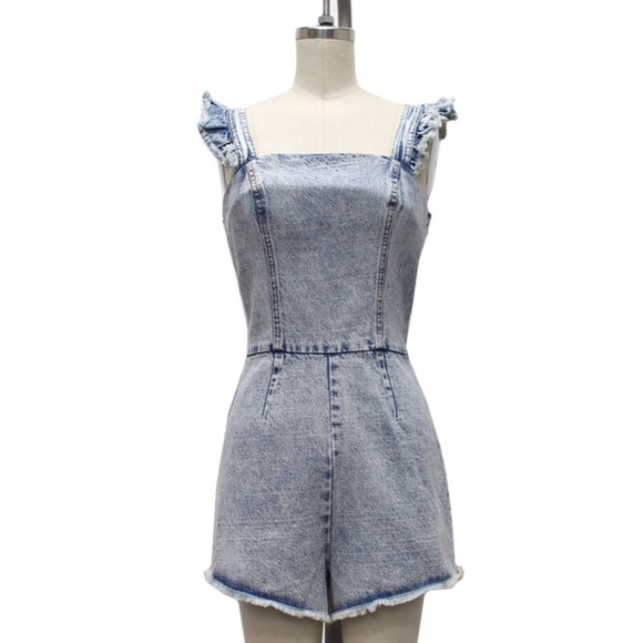 Pants - Denim Washed Ruffle Romper Pants - Denim Washed Ruffle Romper